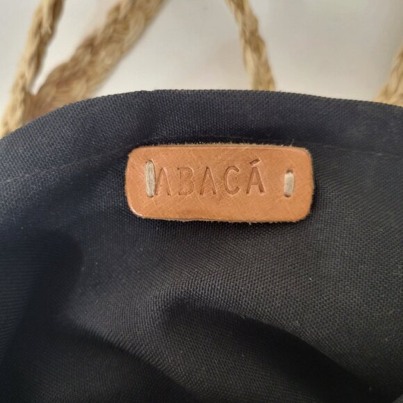 Woven Abacá Black & Beige Backpack Bag With Braided Strap - Picture 3 of 6